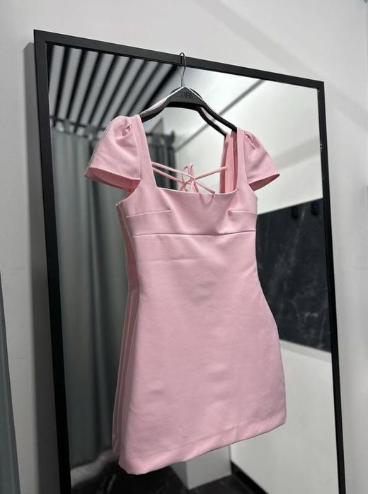 Рожева сукня міні з завʼязками на спині з відкритою спинкою сарафан zara / розовое платье сарафан з открытой спиной с завязками на спине