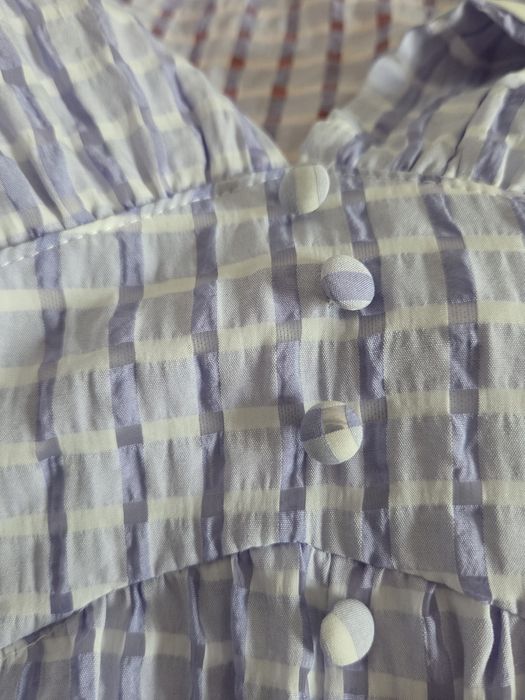 Vestido de senhora de verão xadrez azul claro alilasado