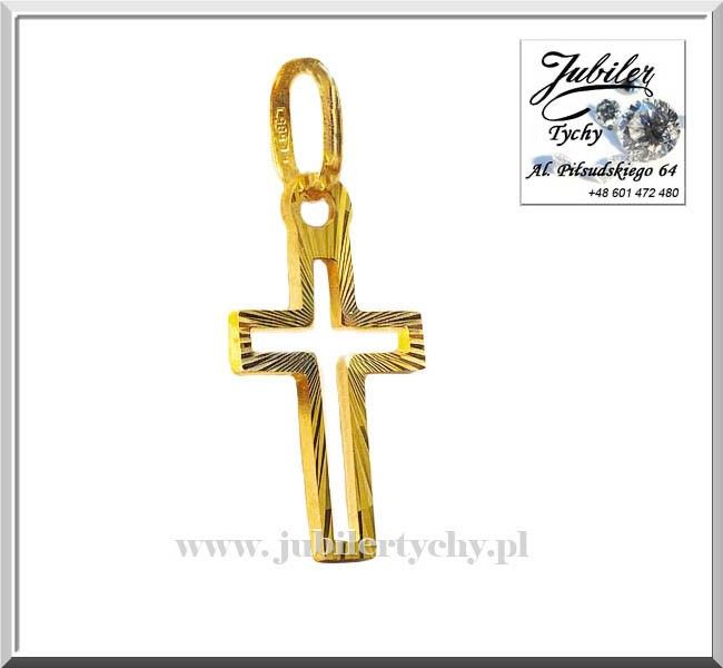 Złoty krzyżyk grawerowany złoto Au 585 Jubiler Tychy