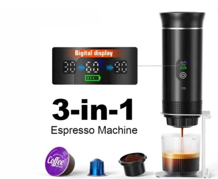 Máquina De Café Portátil 3 Em 1, com Visor compatível com Cápsulas E Pó NOVA