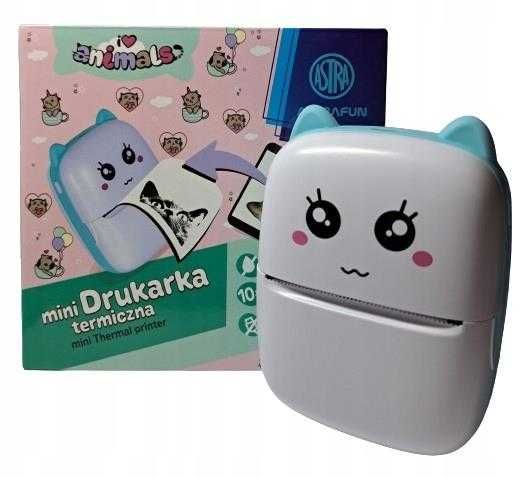 Mini Drukarka Termiczna ASTRA Animals 715-024-901 Kartonik/10 rolek/USB-C/Ładowarka+GRATIS!