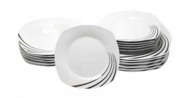 Serwis Obiadowy na 6 osób, Zestaw biały Kwadratowy 18 sztuk, MISOLI