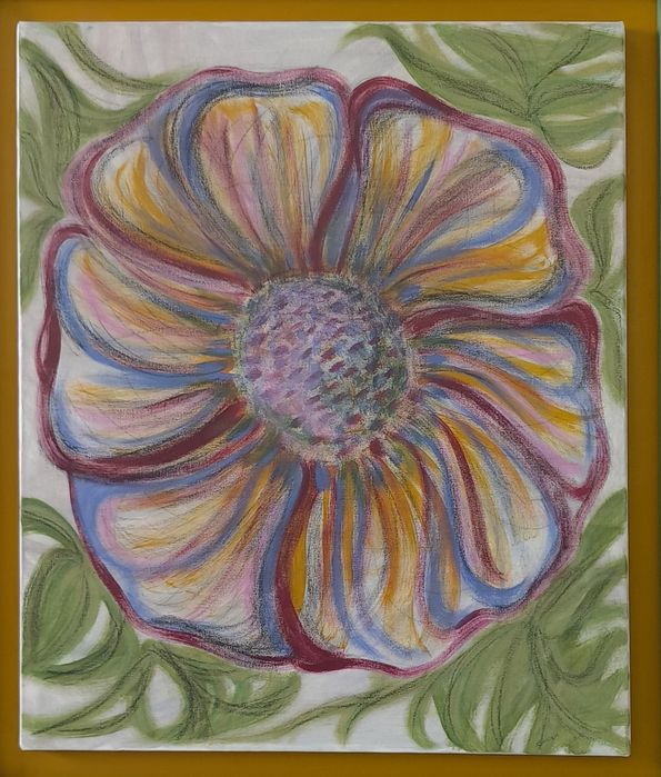Quadro Floral Original em Lápis de Cera – 60x50 cm