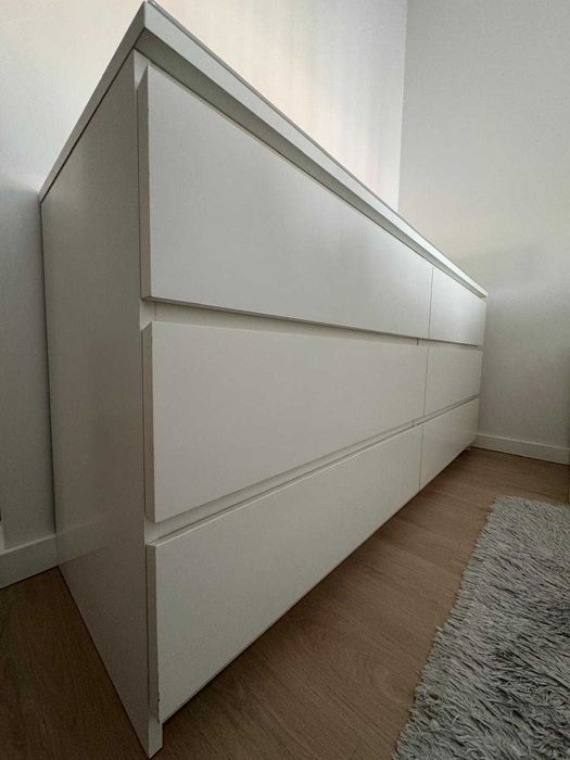 Cómoda 6 gavetas IKEA MALM, branca, 160x78 cm, c/ tampo em vidro fosco