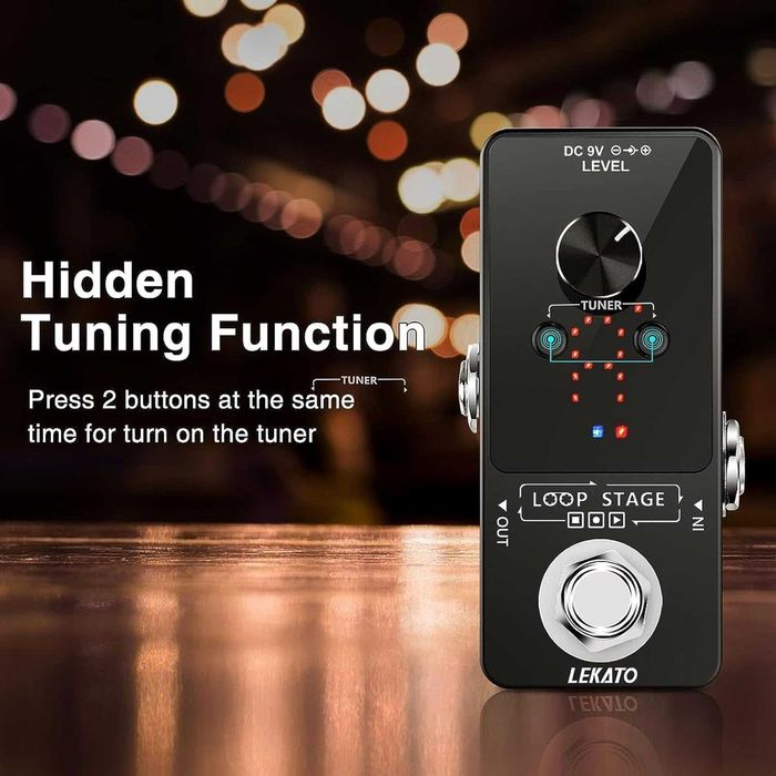 Looper, wbudowany tuner, pedał efektowy pętli basowej
