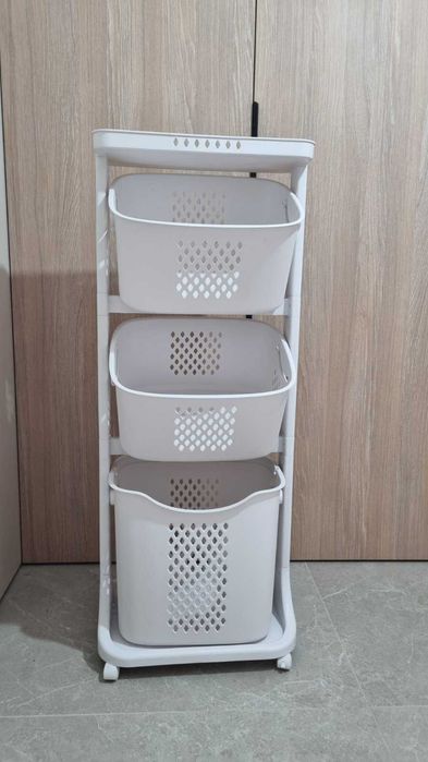 Етажерка 3-рівнева з кошиками на колесах MBM HOME  пластикова кремова