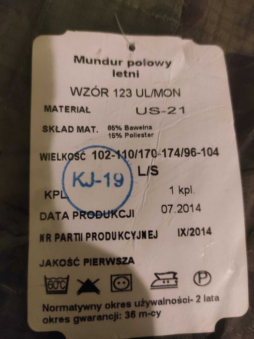 Mundur Polowy Letni wz. 2010: 123UL/MON rozm. L/S