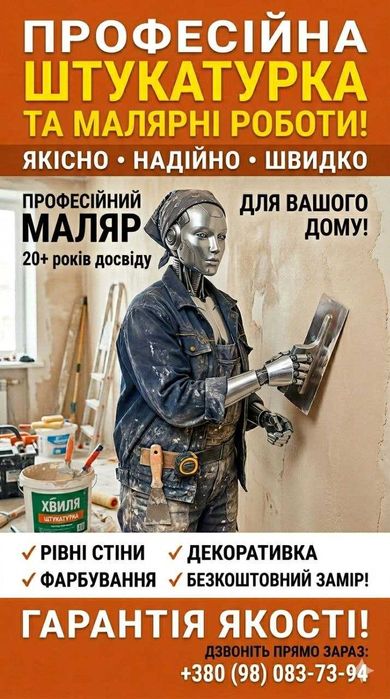 Маляр-штукатур, поклейка шпалер в місті Пятихатки.