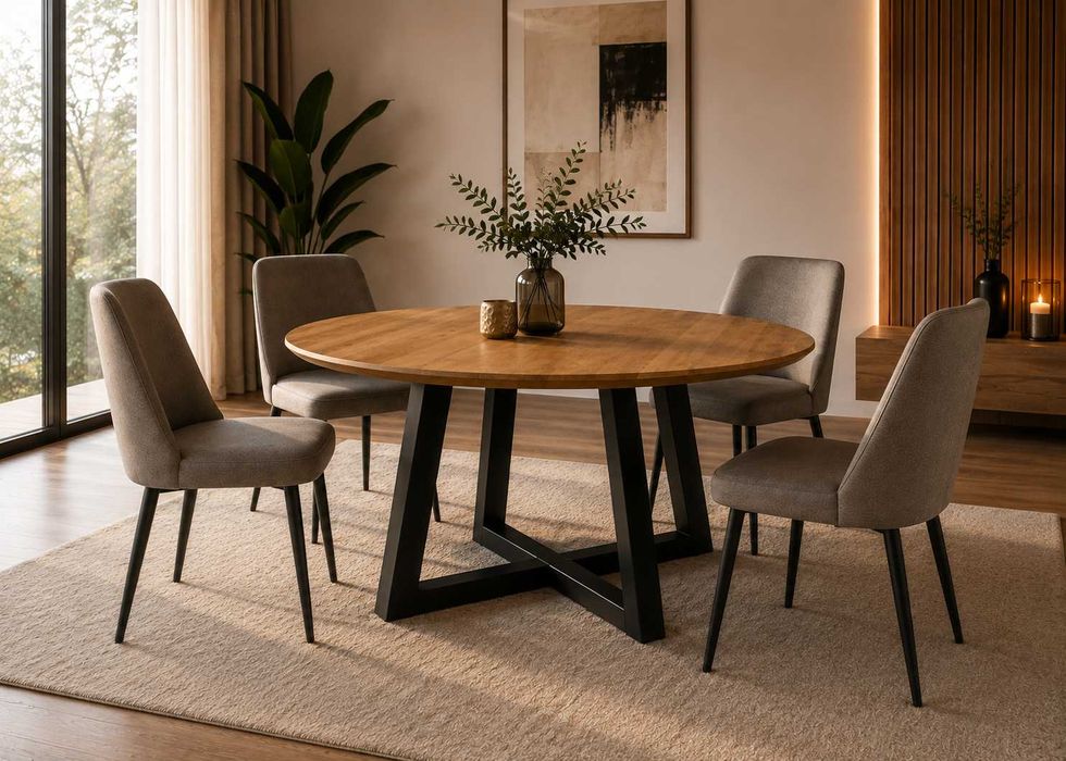 Nowoczesny stół loft z litego drewna dębowego | Okrągły | Rozkładany | Producent