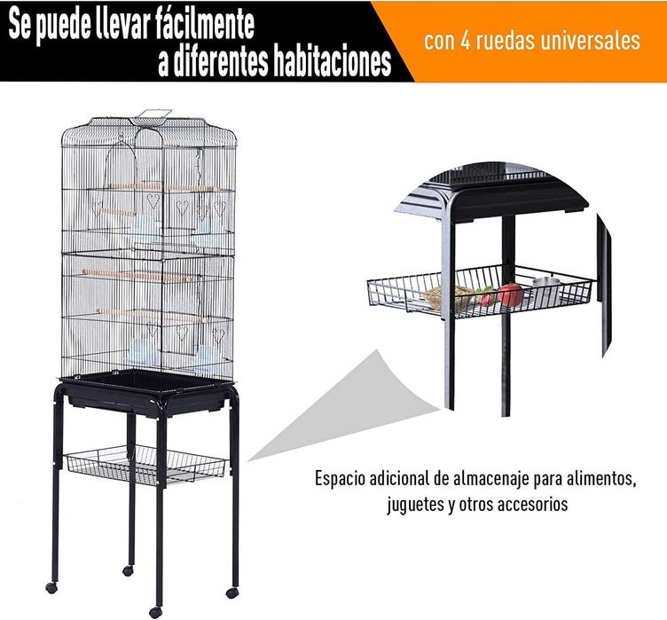 Gaiola para pássaros com rodas - 46,5 x 36 x 157 cm - nova
