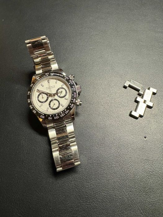 Relógio Cronografo Parnis 39mm Preto / Branco