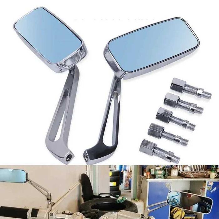 Par de Espelhos Retrovisores Retangulares de Haste Universal - 8/10mm