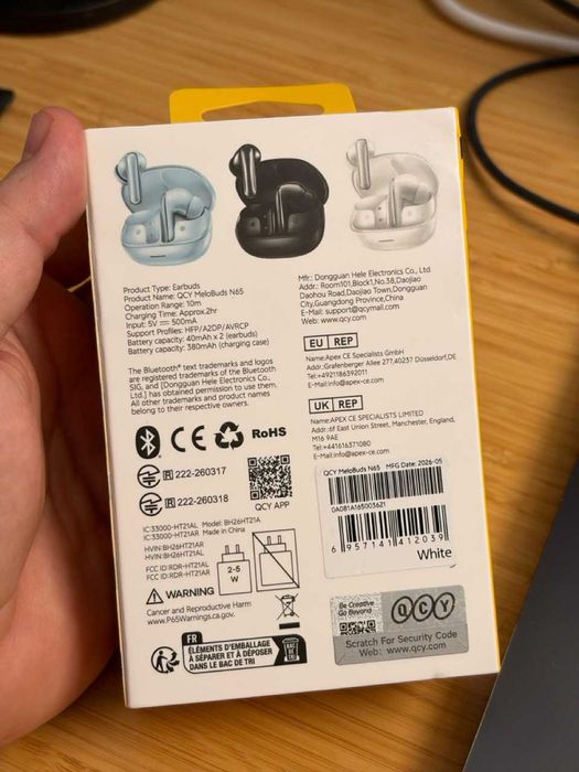 Auriculares/earbuds QCY MeloBuds N65 na cor branca