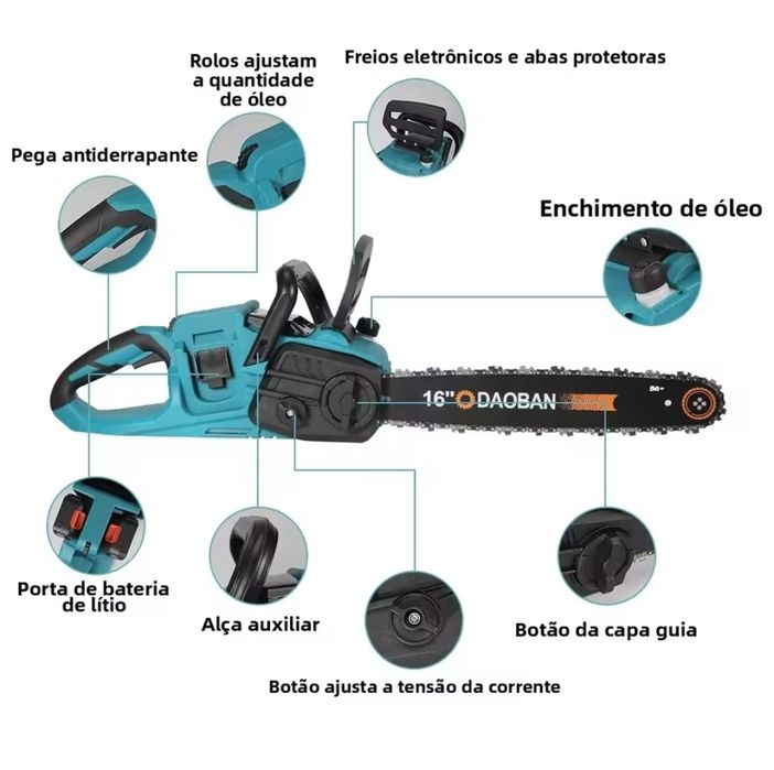 Serra 16'' c/Reserv. de Óleo Motor sem escovas 2x4Ah Baterias