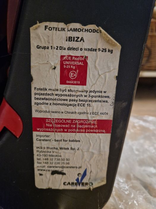 Fotelik dla dziecka samochodowy caretro