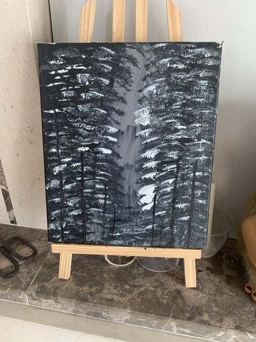 Quadro artístico original – Floresta em preto e branco