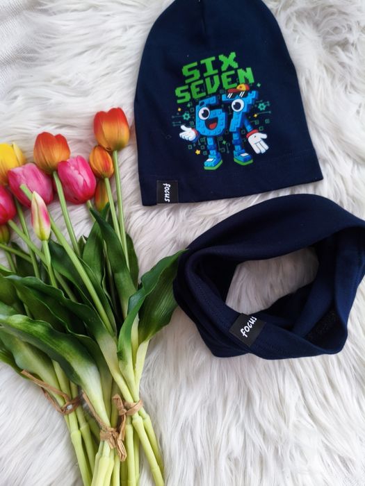 Komplet wiosenny czapka komin 67 six seven Brainrot dla chłopca