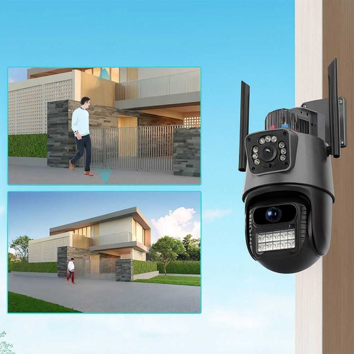 Podwójna kamera obrotowa WiFi Detekcja Audio Zewnętrzna IP UHD 6MPx