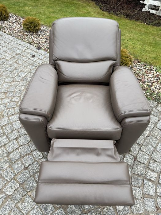 fotel rozkładany relaksacyjny z funkcją relax TV skóra naturalna