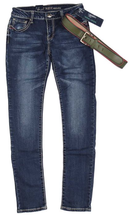 Jeansy dopasowane modne ciemne West M&M + pasek r. 30 M L