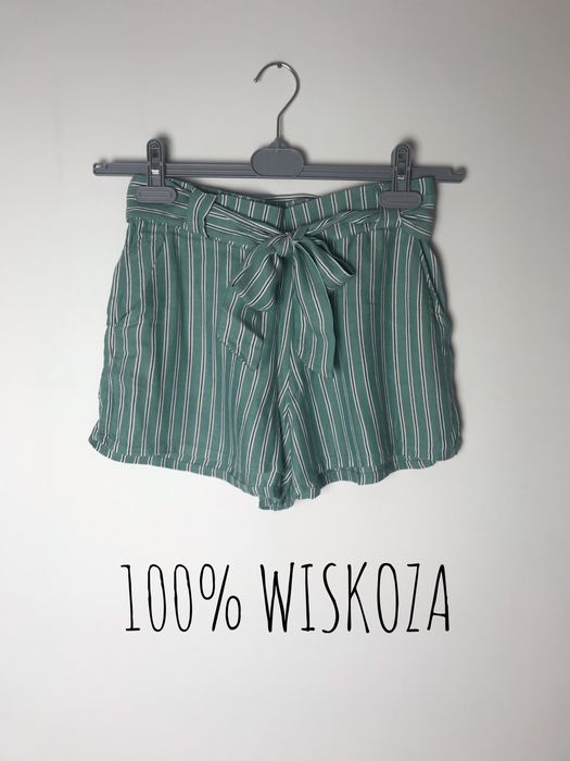 Zielone krótkie spodenki piżamowe z wysokim stanem, z paskiem Etam