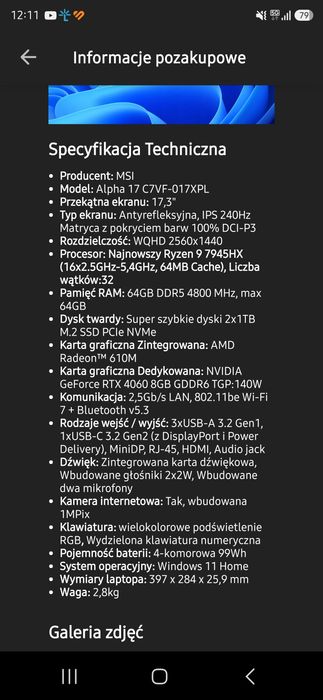 MSI Alpha 17 64gb ram, 2x 1tb ssd, ryzen 9 7945hx,  rtx 4060 8gb