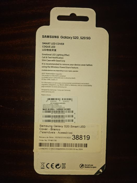 Capa Smart LED Cover Samsung S20 Branca nova na caixa.
