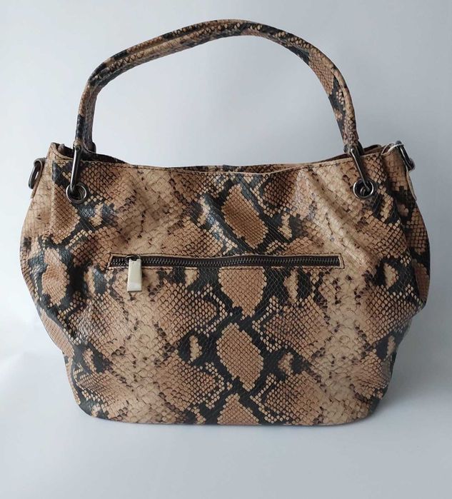 Сумка жіноча з натуральної шкіри з двома ручками бежева, коричнева