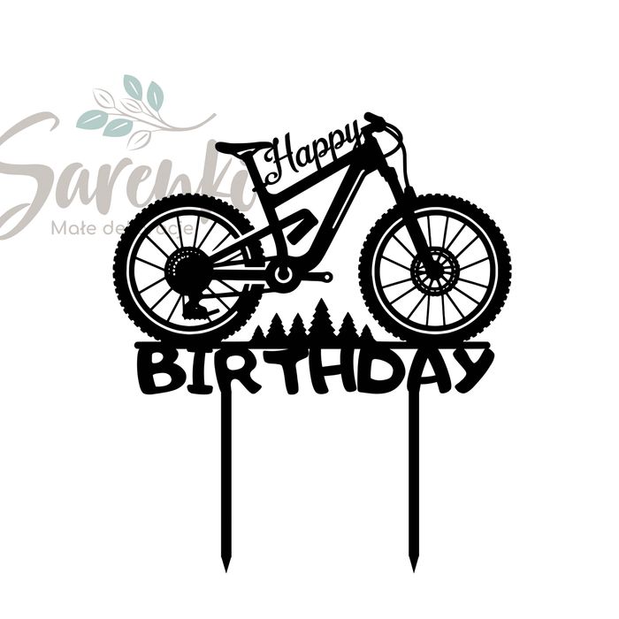 Toper na tort rower czarny plexy Happy Birthday