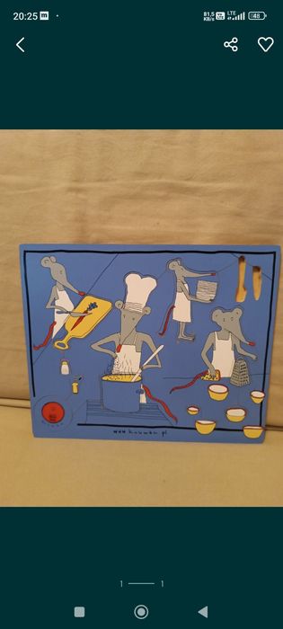 Drewniane ukaldanki z myszkami, muzyka i gotowanie