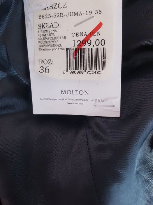 Nowy welniany płaszcz damski marki Molton rozmiar S.