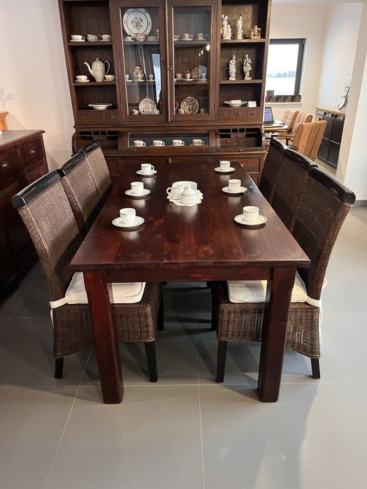 6 Krzeseł foteli z wikliny + stół kolonialny