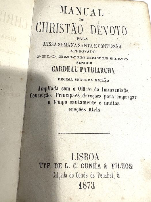 Manual do Cristão Devoto para Missa e Confissão de 1873