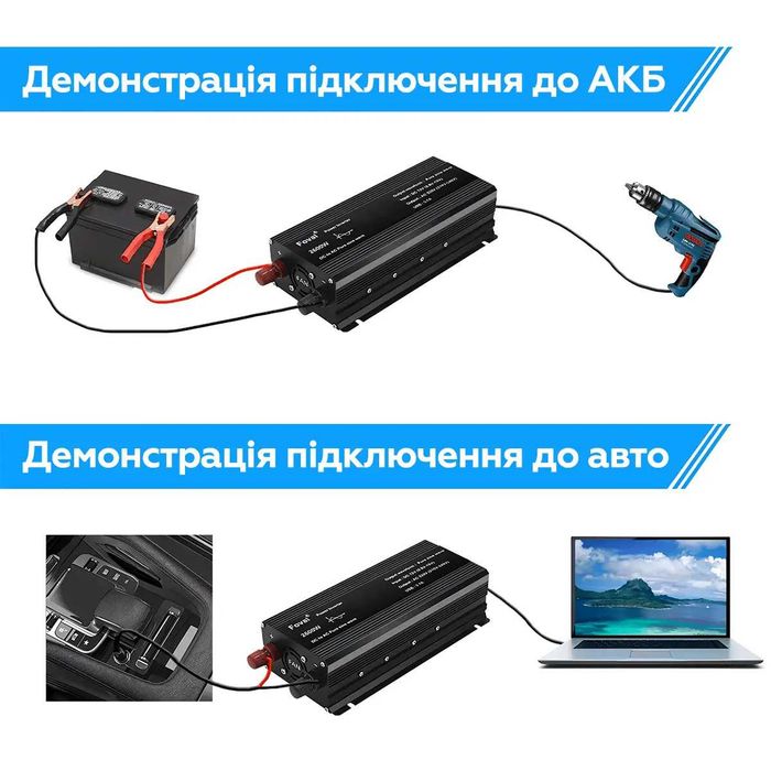 Преобразователь / Инвертор Foval с 12 на 220 В - 2200 Вт чистый синус