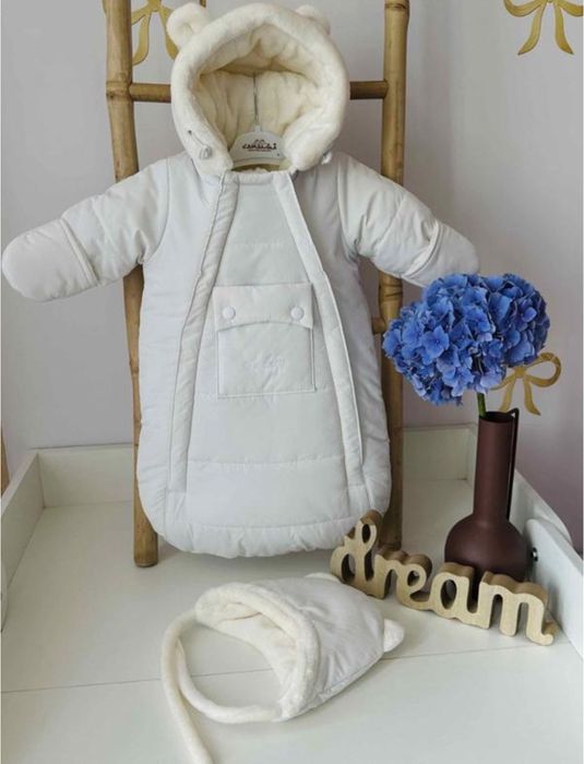 Зимовий теплий комбінезон конверт 0-6 місяців молочний