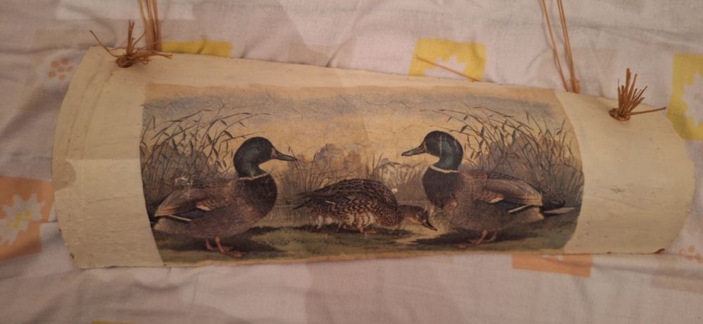 Telha decorativa com patos desenhados