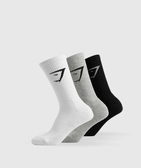 Набір шкарпеток Gymshark Crew Socks 3pk (Білі, Сірі, Чорні) Розмір M