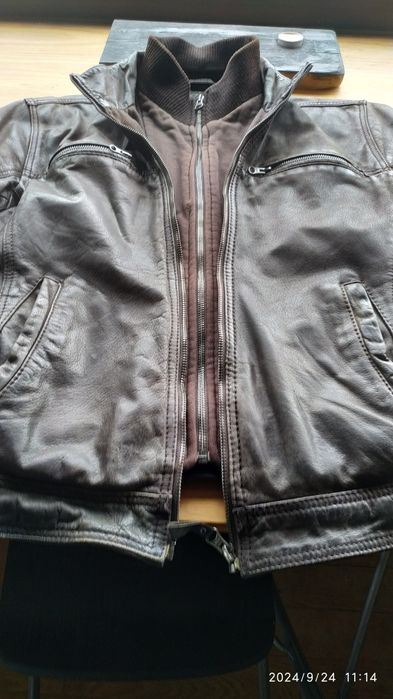 Casaco tipo motard de pele de búfalo genuíno M