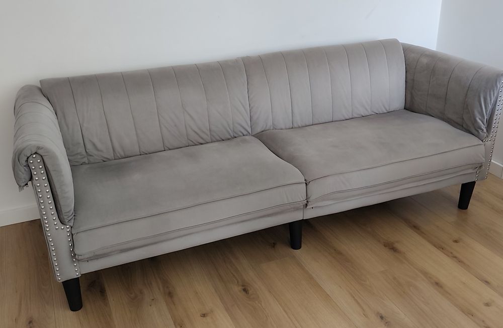 Sofá 3 Lugares em Veludo Cinzento – Elegante e em Excelente Estado