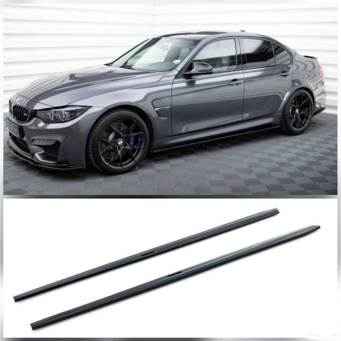 Накладки на пороги в стиле Maxton Design для BMW M3 F80/M4 F82/ M3 F30/ M4 F32 диффузор спойлер сплиттер губа пороги зеркала обвес сплiтер