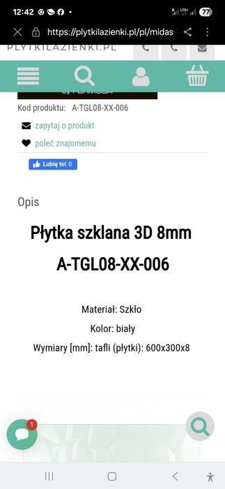 Płytka szklana 3 D 8mm