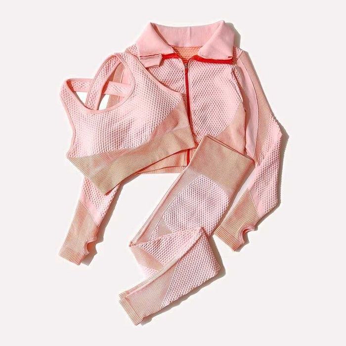 Костюм для фитнеса, йоги, спортивный костюм тройка лосины топ кофта