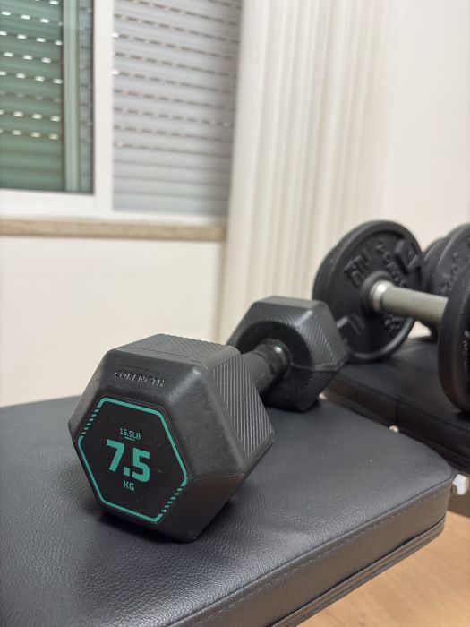 Conjunto de musculação – Banco + Halteres 7,5/10/15 kg