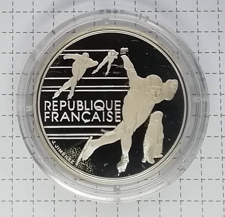 Франція 100 франків 1990р. СРІБЛО. ПРУФ. Олімпіада. Ковзани.