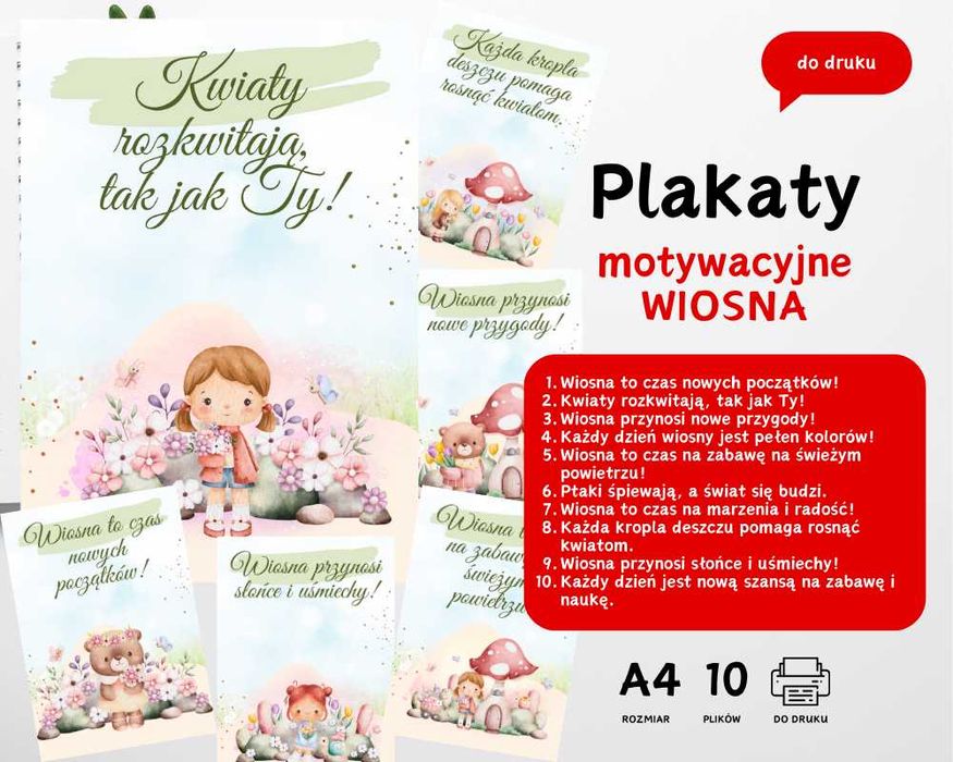 Plakaty motywacyjne dla dzieci do druku A4 – Wiosna