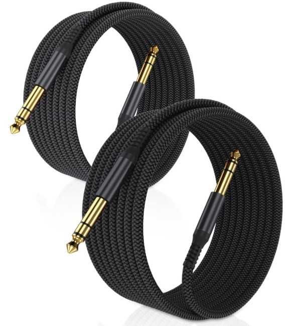 Kabel gitarowy w oplocie jack-jack 6.35mm 2m Elebase czarny