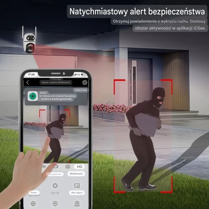 Kamera WiFi 8MP Obrotowa IP66 iCsee 2 obiektywy