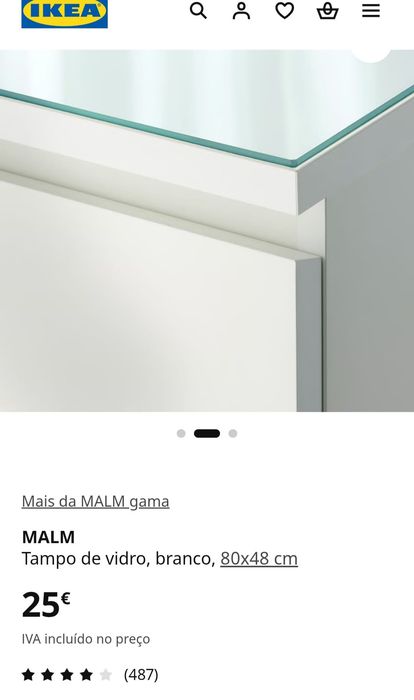 Tampo de Vidro branco MALM  | 80x48