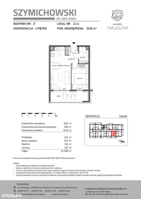 2-pokojowe mieszkanie 35m2 + loggia