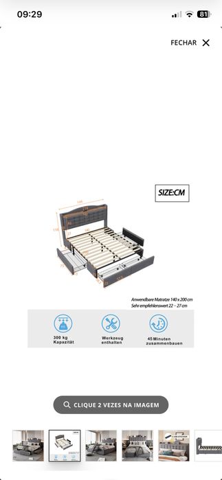 Cama de casal com entrada USB  e colchao 140x200
